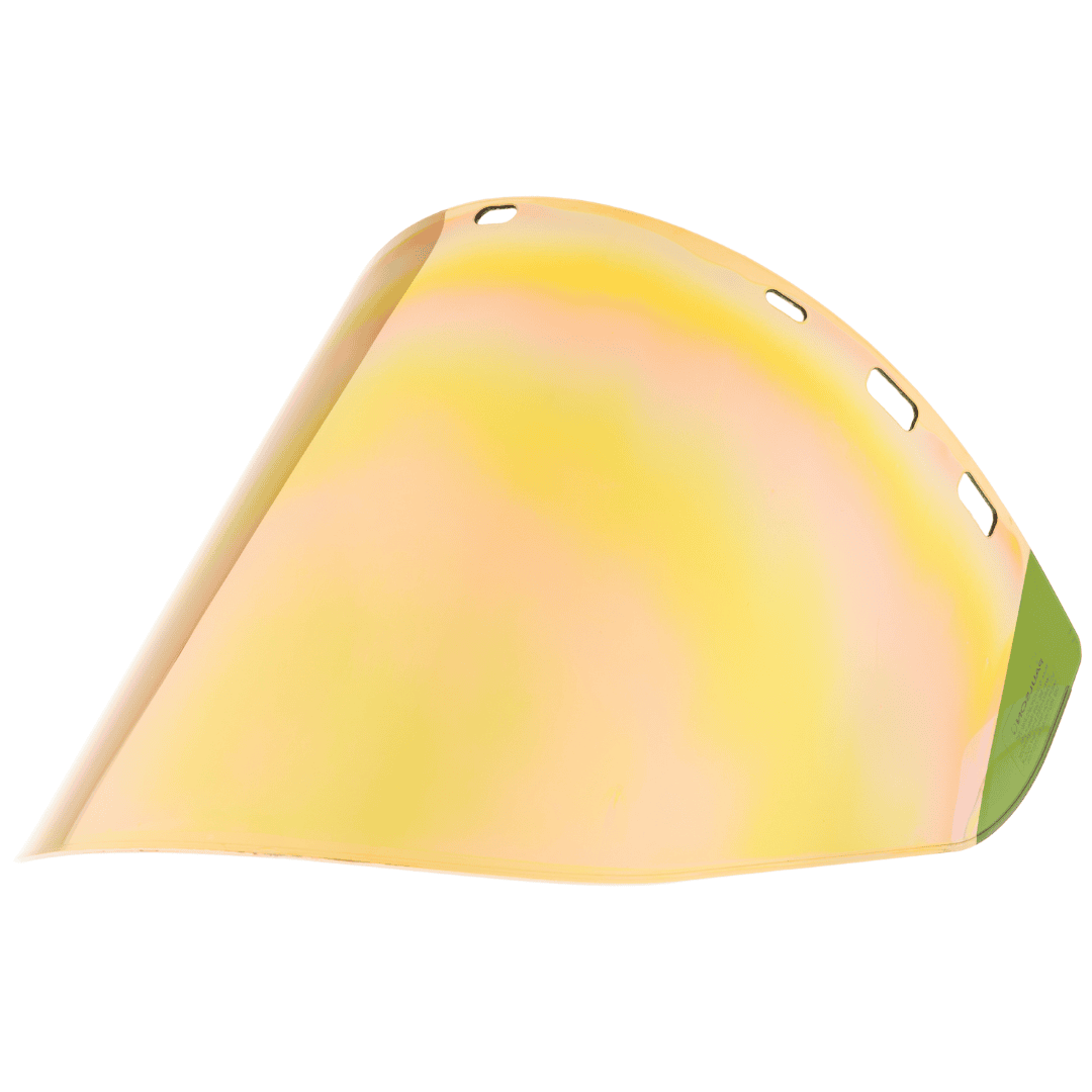 Item # 2119903, Gold Hard Coated Heat Reflective Face Shield Window, Model IM22-XGHC6FD, Gold-on-Dark Green