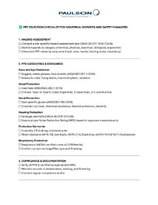 PPE Selection Checklist